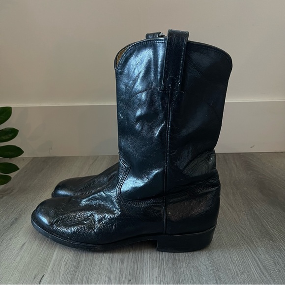 Dan Post Black Leather Western Cowboy Boots — W10 / M9D — Made in USA - Picture 5 of 14